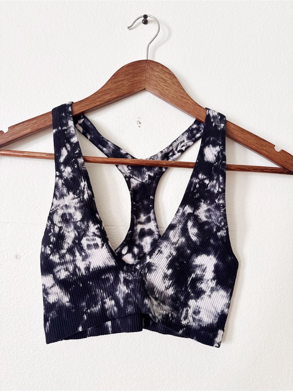Free People Black & White Tie-Dye Ribbed Racerback Bralette XS/S